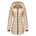 thumbnail image 3 of Innerwin Hooded Coats Solid Color Women Down Winter Long Sleeve Lightweight Puffer Jacket Apricot L, 3 of 6