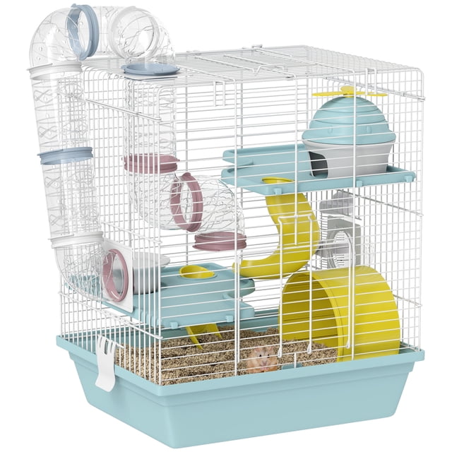 PawHut Hamster Cage, Gerbil Cage with Exercise Wheel, Play Tube