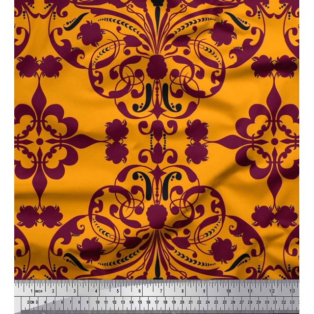 Soimoi Velvet Fabric Moroccan Damask Printed Fabric 1 Yard 58 Inch Wide
