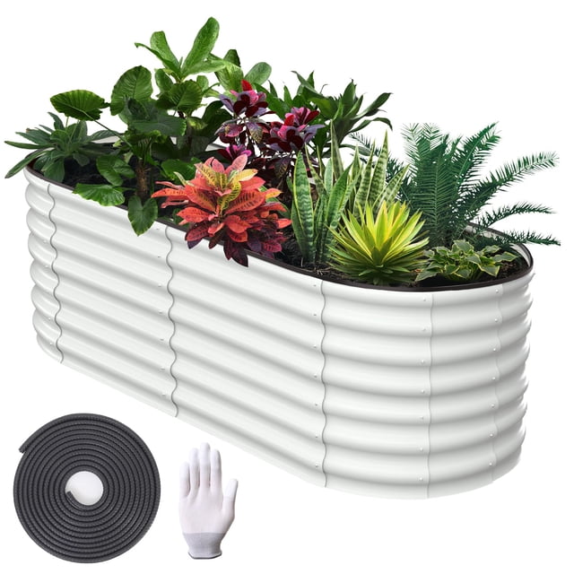 Yiwa Large Raised Garden Bed, 8x2x1 ft Outdoor Planter Box Kit with Galvanized Steel and Open Base Design