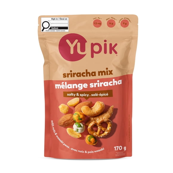 Yupik Sriracha Mix, Savory Crunchy Snack, Spicy Blend, BBQ Trail Mix, Protein Snacks, Cashews, Wasabi Peas, Pretzels, Game Night & Party Snack, 8 Count, 170 g