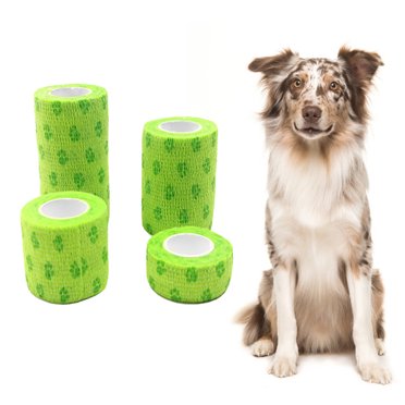 4Pcs/Set Pet Medical Bandage Elastic Dog Prints Breathable Cat Self Adhesive Tape 4 Sizes  Green