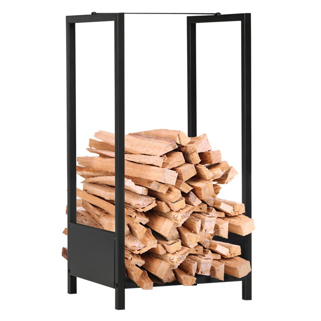 Outsunny Firewood Rack Outdoor Log Holder, Black, 15.4" x 13.8" x 29.9"