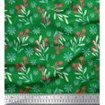 thumbnail image 1 of Soimoi Tissu Viscose Georgette Vert Flocon de Neige & Baies Rouges Fruits Imprimé 1 Yard 42 Pouces de Large, 1 of 6
