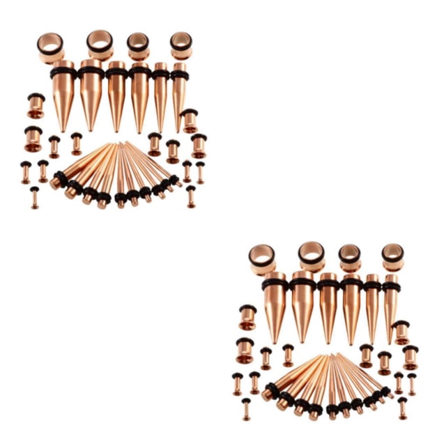 Transemion 36 Pieces Ear Gauges Stretching Kit Expanders 14G-00G Plugs Rose Gold 36 Pcs 2Set