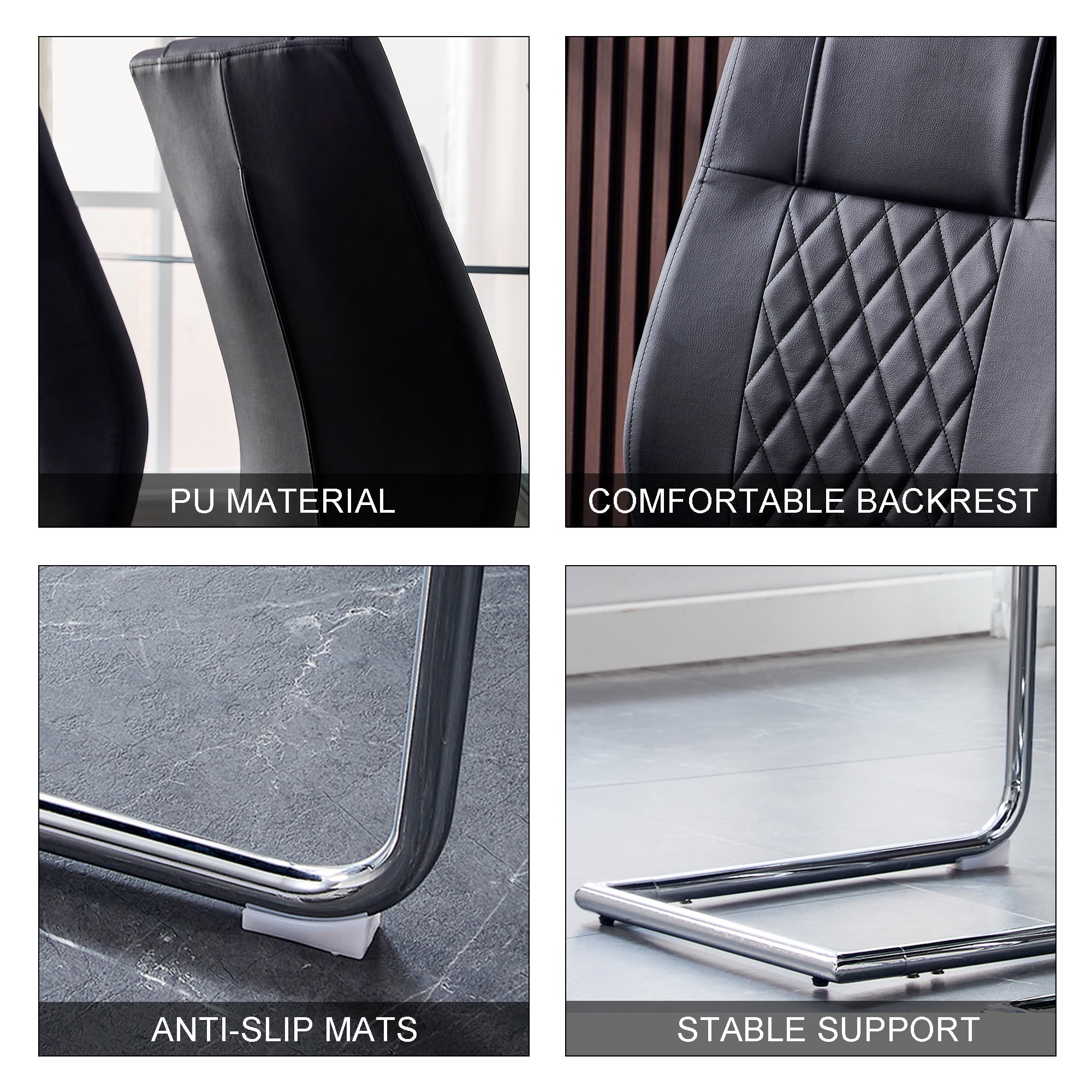 Noble House Set of 6 Modern Dining Chairs,Faux Leather Padded Seat with Metal Legs,for Kitchen Living Bedroom,Black
