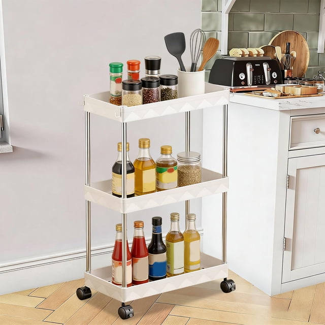 Weloille Chariot Utilitaire Roulant à 3 Niveaux 1,6 X 2,1 X 3,2 Pi, Chariot de Rangement Robuste avec Roues Verrouillables, Unité d'Étagères Mobile pour Garde-Manger, Garage, Chambre, Bureau