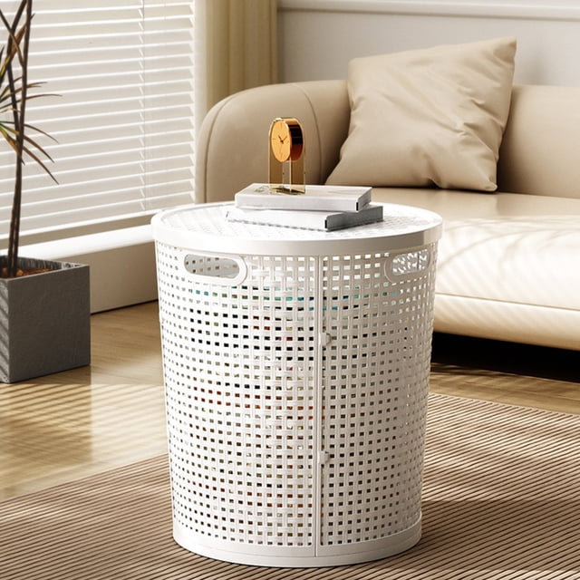 XYAIYT Large Plastic Imitation Rattan Laundry Hamper with Lid for Clothes and Toy Storage Long Lasting and Sturdy with Side Handles for Easy and Ventilation 2.11lb Capacity