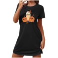 thumbnail image 1 of Sakmal Robe de Maison Moomoo Grande Taille pour Femmes, Courte, Décontractée, Halloween, Robe de Maison Noire à Manches Courtes, Imprimé Citrouille, Chemises de Nuit pour Femmes, 1 of 5
