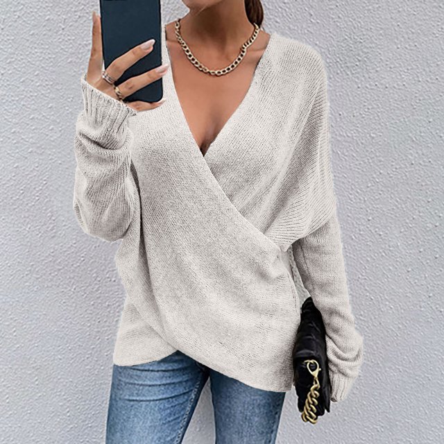 RKSTN Sweaters for Women Fashion Solid Color Long Sleeve Pullove V-Neck Shirt Sweater Tops Fall Sweaters