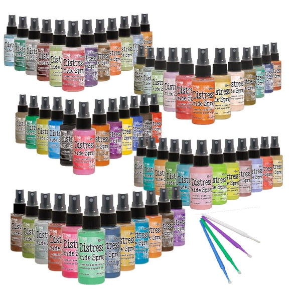 Purple Turtle Products Tim Holtz Distress Oxide MEGA BUNDLE Complete 2019 Release 1, 2, 3, 4, and 5 - Collection of 60 Sprays with Bonus PTP Blending Sticks
