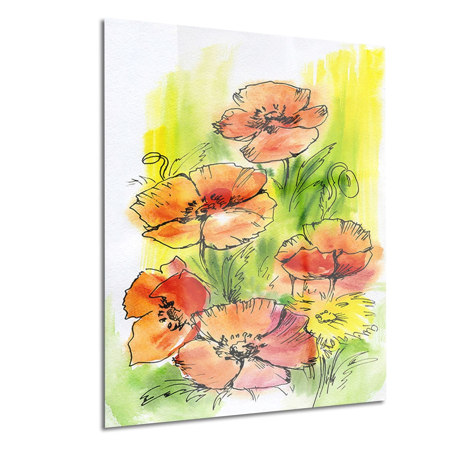 Art mural en métal Design Art Bouquet de coquelicots ultra brillant en cercle