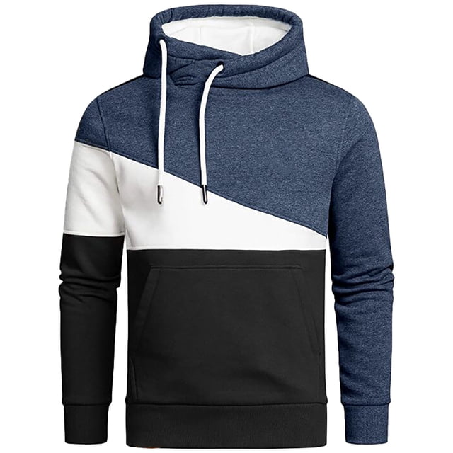 Sweat à Capuche pour Hommes Mode Poche Décontractée Manches Longues Patchwork Tops Chandails en Molleton Noir Manches Longues Tops