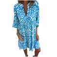 thumbnail image 2 of Ovzne Robes d'Été pour Femmes Robe d'Été Mode Décontractée Imprimée Bouton Été Manches Courtes Col en V Robe d'Été Manches Courtes Imprimée Liquidation, 2 of 7