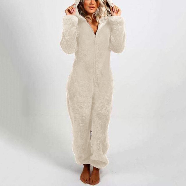 Combinaison Grande Taille pour Femmes aux Formes Combinaison à Manches Longues à Capuche Pyjama Décontracté d'Hiver Chaud Combinaison de Nuit Combinaisons d'Entraînement pour Femmes en Liquidation