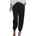 thumbnail image 4 of Jienlioq Cargo Pants Women Woman Color Cotton and Linen Drawstring Elastic Waist Long Straight Pants, 4 of 9