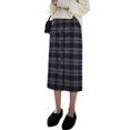 thumbnail image 1 of Robe Mi-Longue en Laine Rétro Taille Haute Automne pour Femmes, Jupe Moulante à Carreaux avec Boutons, 1 of 9