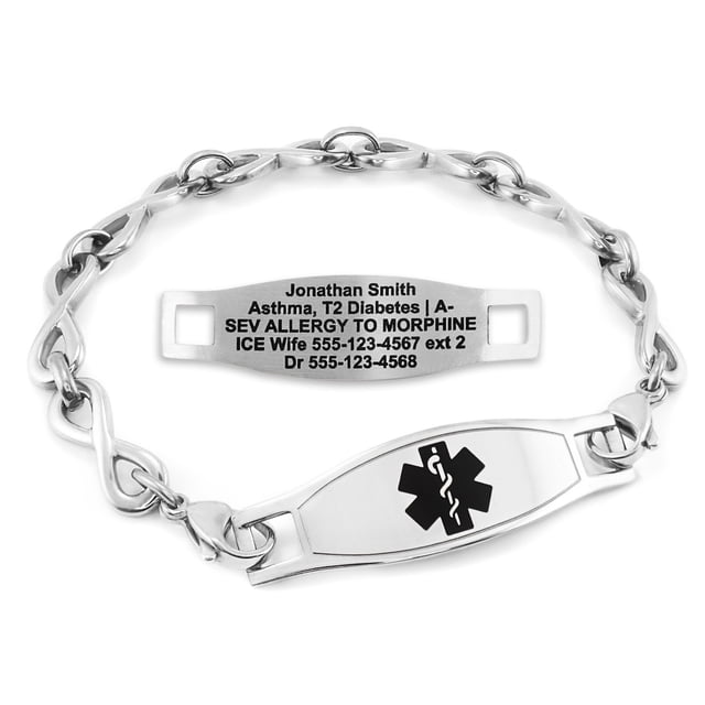 MedicEngraved Stainless Steel Custom Medical Alert Bracelet - 6mm Infinity Link