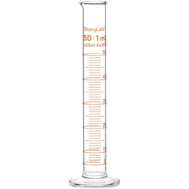 StonyLab 50 mL Graduated Cylinder, Borosilicate Glass Measuring Cylinder, Thick Walls, Accurate