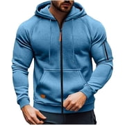 LUOGENLI Men Hoodies Designer Men's Zip up Hoodie Casual Loose Fit Pullover Sweatshirt with Raglan Sleeves for Autumn Winter Comfort Zipper Hoodies for Men Big and Tall Light Blue Size XL