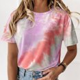thumbnail image 3 of pitrice T-shirt pour Femme à Col Rond, Manches Courtes, Imprimé Teinture sur Nœuds, Haut Décontracté, Bleu, m Rouge Vin P, 3 of 6
