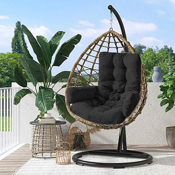 Iumwxz Thickened Basket Cushion Swing Chair Soft Large Hanging Sofa Home Outdoor Cradle Non Slip Washable Padded Back Support 1 Piece Black
