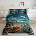 thumbnail image 3 of YST 7 Pcs Natural Landscape Comforter Set Happy Camping Sheet Set with Comforter Full 3D Beach Shell Starfish Bedding Sets Summer Vacation theme Bed In A Bag, 3 of 5