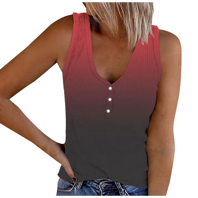 Yuyuzo Women Tank Tops Sleeveless V Neck Ribbed Knit Basic Cami Top Slim Button down Blouses