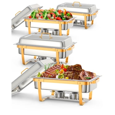 Ensemble de Réchauds pour Buffet, 4 Paquets de 8 QT Réchauds et Ensembles de Réchauffe-Buffet avec Cadre Pliant pour Mariages Fêtes Banquets Événements de Traiteur, Or