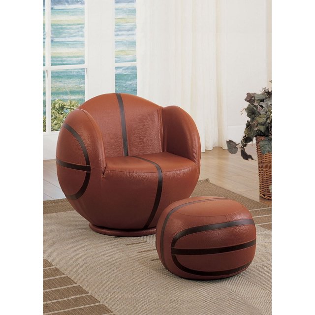 ACME All Star 2Pc Pack Chair & Ottoman, Basketball: Brown & Black