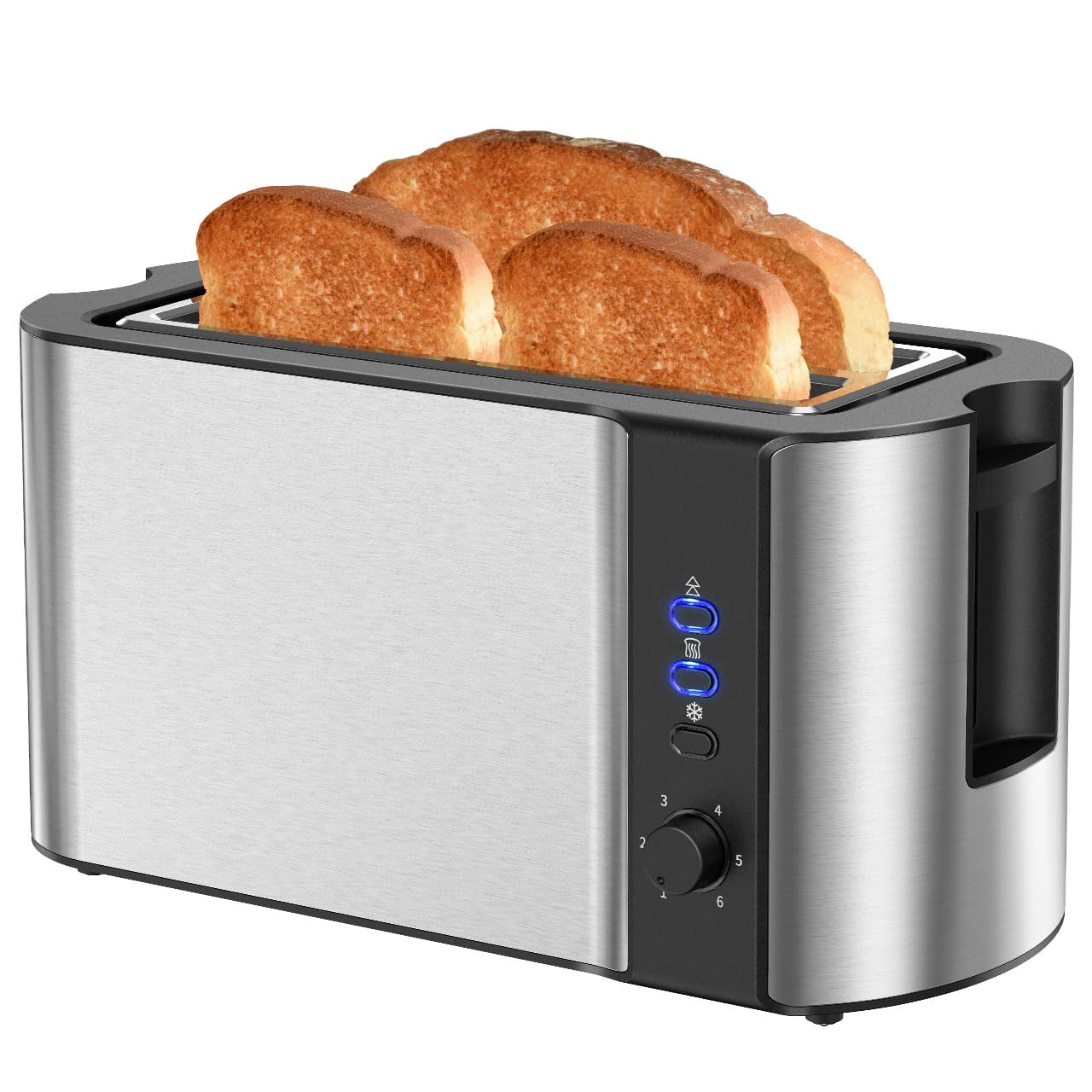 10'' Long Slot Toaster 2 Slice Extra-Wide Stainless Steel 4 Slice Toaster Warming Rack & 6 Shade Settings Defrost/Reheat/Cancel Toaster for Croissants Bread(Silver)