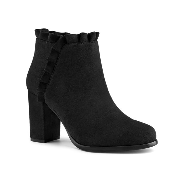 Unique Bargains Bottines à Talon Épais à Volants pour Femmes