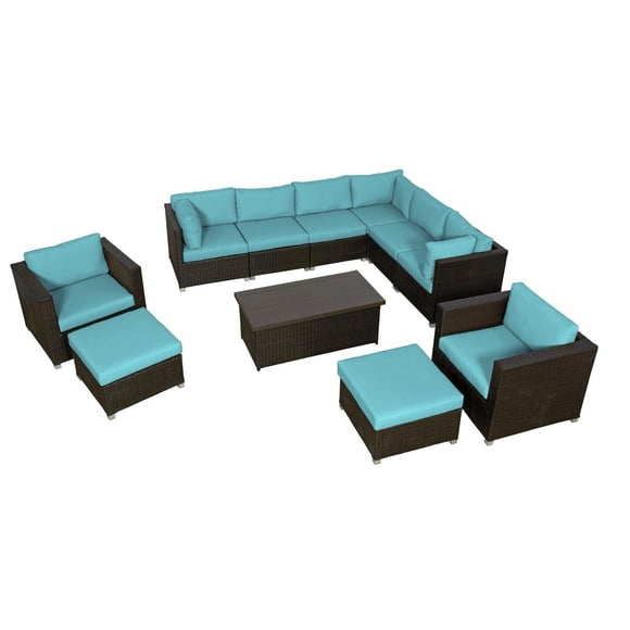 Innesbrook Collection Ensemble de conversation de patio en aluminium 11 pièces avec coussins aquatiques