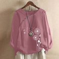 thumbnail image 2 of CHUANK Hauts pour Femmes en Solde à Moins de 10$ Hauts Décontractés Printemps Été Manches Longues en Coton Lin Imprimé Graphique Pissenlit Col Rond Blouses Vintage Grande Taille, 2 of 4