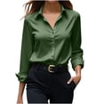 thumbnail image 1 of Yanlir Chemisier Haut à Revers en Satin Uni pour Femme, Printemps Automne, Col Rond, Mode Décontractée, Blouse à Boutons, Chemise Confortable pour Bureau Travail Tenue Quotidienne (Vert, 2TG), 1 of 6