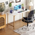 thumbnail image 2 of BestOffice Computer Desk, Home Writing Study Table Modern Simple Style PC, Metal Frame for Home Office, Gold, 2 of 7
