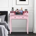 thumbnail image 3 of Costway Writing Desk Makeup Vanity Table Home Office Computer Desk 4 Drawer Pink, 3 of 10