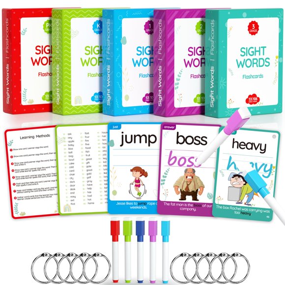 WJPC 275 Cards 530PCS High Frequency Sight Words Flash Cards with Pictures Sentences for (Pre-Kindergarten 1st 2nd 3rd 4th Grade 4 5 6 7 8 9 10 11 Years Ages Kids Preschool Homeschool