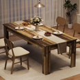 thumbnail image 1 of 71" Long Dining Table for 6-8, Large Farmhouse Rectangular Kitchen Dining Room Table, Wooden, Thick Frame & Sturdy Triangular Legs, Wood Strip Base for Dinner, Kitchen, Office, Rustic Brown, 1 of 7
