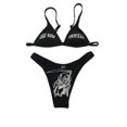thumbnail image 2 of Femmes Drôle Imprimé 2Pcs Bikini Costume Profond V-Cou Amovible Pectoral Sling Tops avec Triangle Bas, 2 of 6