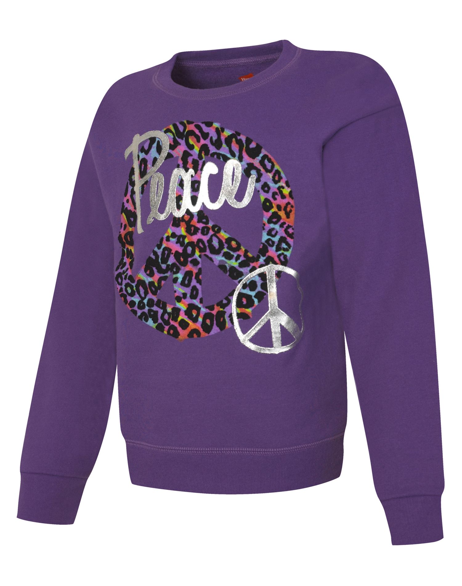 Hanes Girls EcoSmart Graphic Crewneck Sweatshirt, S, Peace/Purple Thora