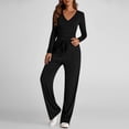 thumbnail image 4 of Diufon Matching Lounge Sets for Women Fall Outfits Long Sleeve V Neck Shirts Wide Leg Drawstring Pants with Pockets, 4 of 9