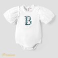 thumbnail image 2 of PatPat Baby Girl Cotton Letter Embroidered Frill Neck Puff-sleeve Romper, 2 of 5