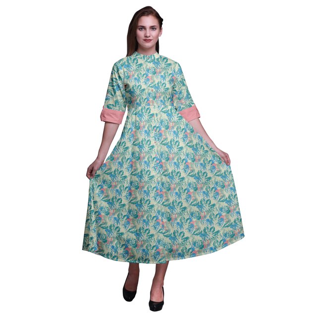 Bimba Leaves Ladies Button Down Print Dress A-Line Cocktail Party Shirt Dress-XXX-Large