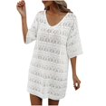 thumbnail image 1 of Birdeem Womens Summer Solid Color Hollow Out Vacation Beach Dress Sun Protection Blouse, 1 of 1