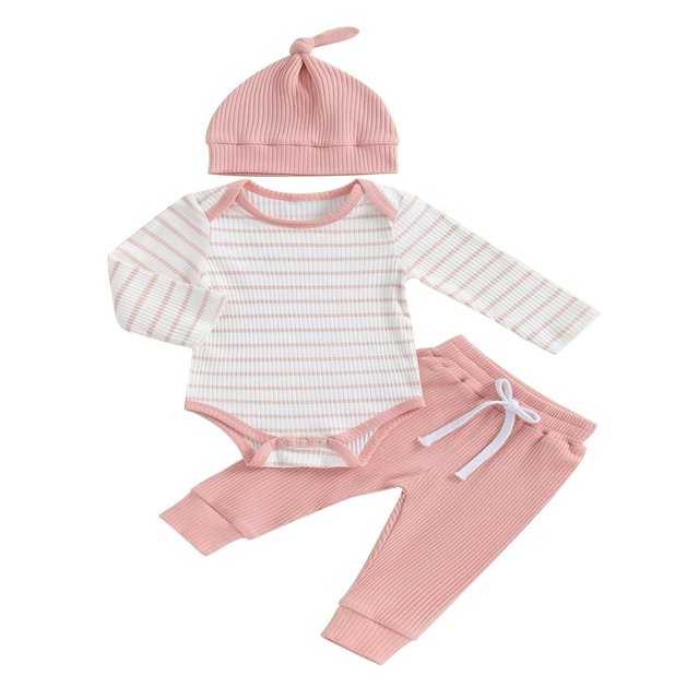 Baby Clothes Set Romper with Long Sleeve Striped Pants and Hat