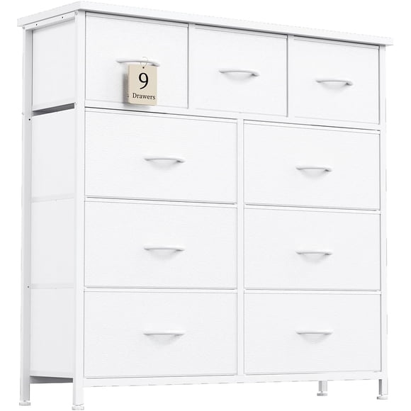 Bedroom Dresser with 9 Drawers, Wood Top Drawer Chest, High Dresser Bedroom Gap, Living Room TV Stand Storage Drawers, Wardrobe, Entryway, White,7 Drawers