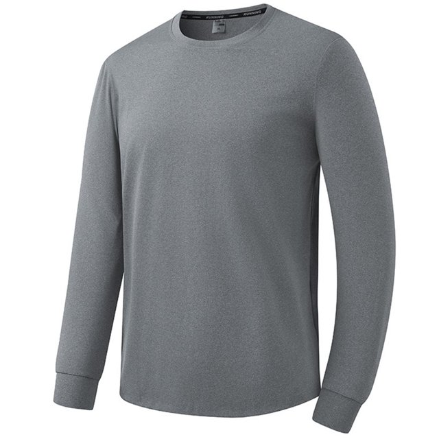 AherBiu Plus Size Men's Long Sleeve Shirts Crewneck Quick Drying Lightweight Athletic Tees Running Workout Active Pullover Tops