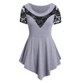 thumbnail image 1 of Leutsin Plus Size Women Solid Floral Lace O-Neck Asymmetric Three Quarter Plus Size Plus Size Tops Blouse, 1 of 1