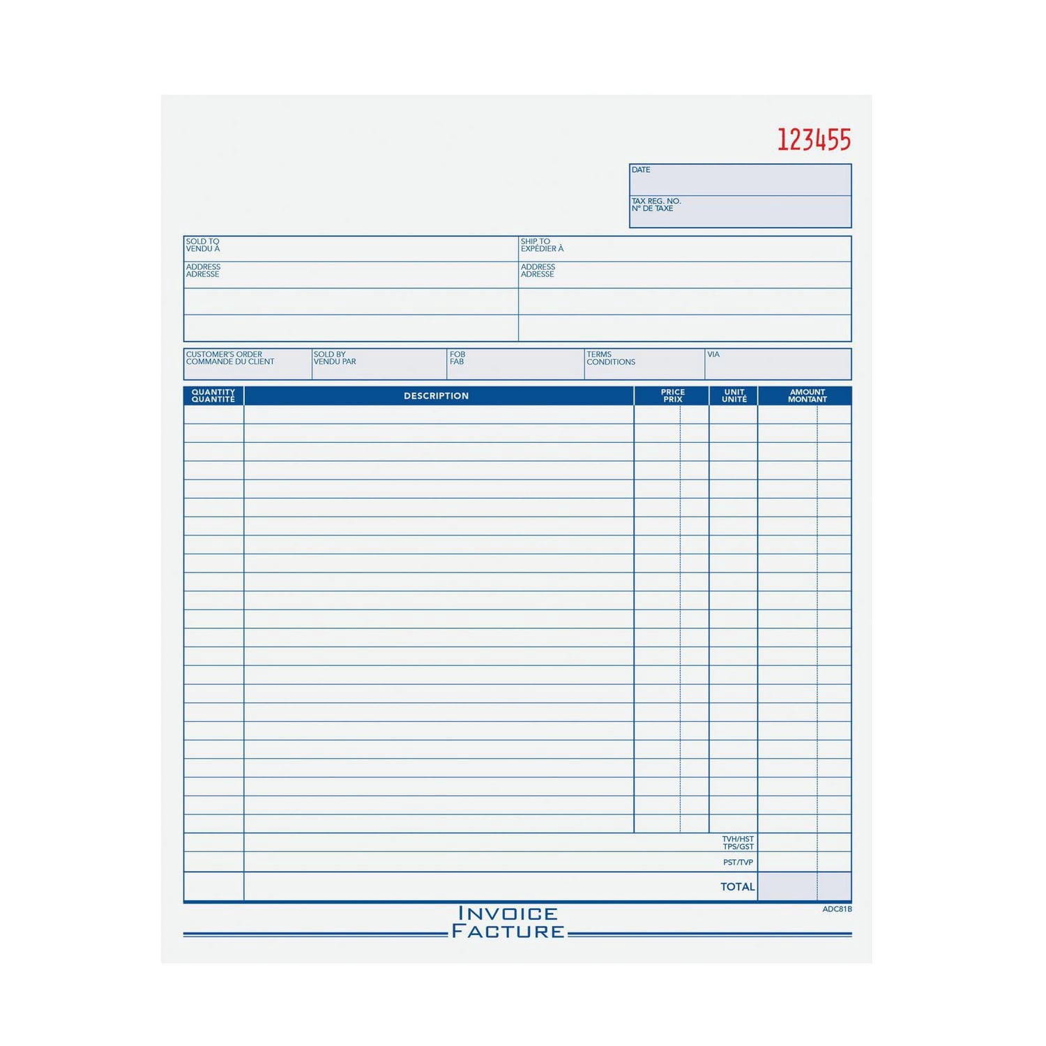 Carnet de factures à 2 parties - bilingue